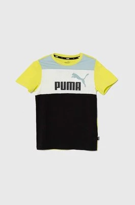 Puma t-shirt bawełniany dziecięcy ESS BLOCK B kolor zielony wzorzysty
