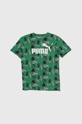 Puma t-shirt bawełniany dziecięcy ESS+ MID 90s AOP B kolor zielony wzorzysty