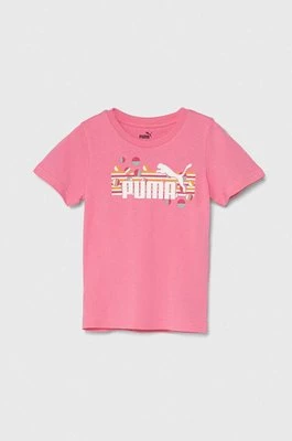 Puma t-shirt bawełniany dziecięcy ESS+ SUMMER CAMP Tee kolor różowy z nadrukiem