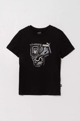 Puma t-shirt bawełniany dziecięcy GRAPHICS Year of Sports B kolor czarny z nadrukiem