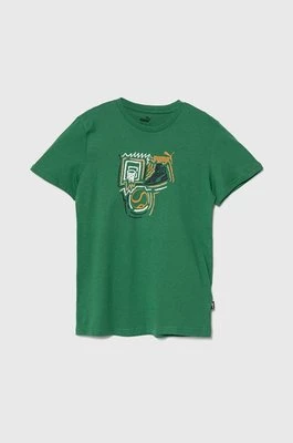 Puma t-shirt bawełniany dziecięcy GRAPHICS Year of Sports B kolor zielony z nadrukiem