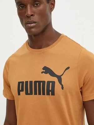 Puma t-shirt bawełniany kolor brązowy z nadrukiem