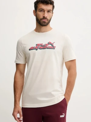 Puma t-shirt bawełniany męski kolor beżowy wzorzysty 632111