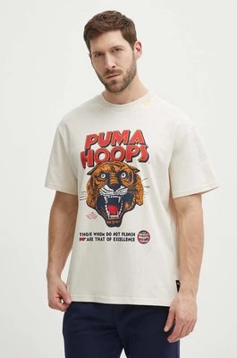 Puma t-shirt bawełniany męski kolor beżowy z nadrukiem 624737