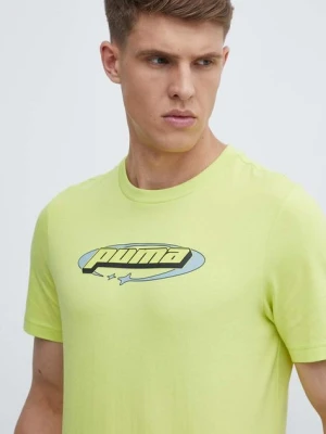 Zdjęcie produktu Puma t-shirt bawełniany męski kolor zielony z nadrukiem 625424