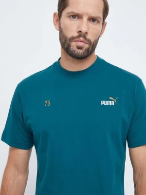Puma t-shirt bawełniany męski kolor zielony z nadrukiem