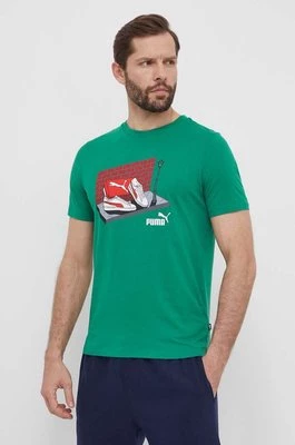 Puma t-shirt bawełniany męski kolor zielony z nadrukiem 680175