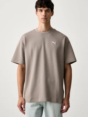 Puma T-shirt męski z bawełną Essentials Elevated beżowy