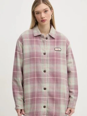 Quiksilver kurtka koszulowa Plaid Overshirt kolor różowy przejściowa oversize EQYWT04593