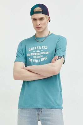 Quiksilver t-shirt bawełniany kolor turkusowy z nadrukiem