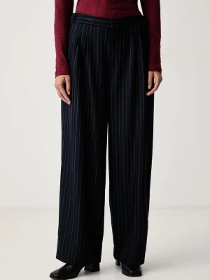 rag & bone spodnie garniturowe damskie z wełną Lawrence granatowy