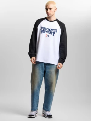 Raglan Harvard longsleeve regular bawełniany męski biały Klasyk