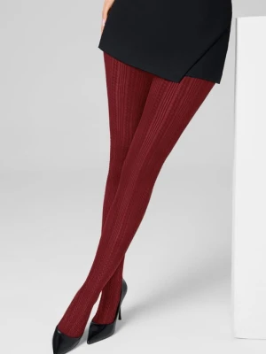 Rajstopy burgundowe żakardowe z pionowym wzorem optycznie wydłużającym nogi – Diana F01 MARILYN