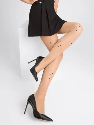 Rajstopy damskie beżowe w czarne serca Allure E05 MARILYN
