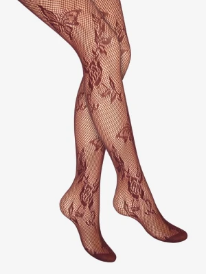 Rajstopy damskie bordowe z żakardowym splotem Charly C09 MARILYN