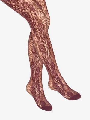 Rajstopy damskie bordowe żakardowe w kwiatowe wzory Charly e02 MARILYN