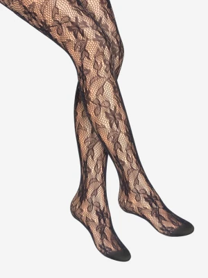 Rajstopy damskie czarne żakardowe z wzorem kwiatów Charly e01 MARILYN