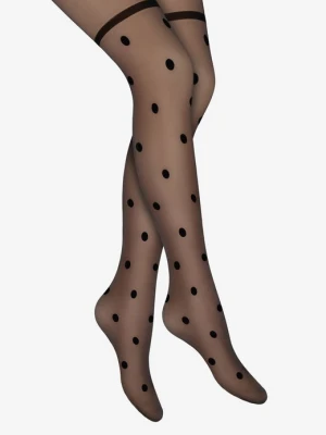 Rajstopy damskie imitujące zakolanówki czarne w kropki Zazu C10 Marilyn