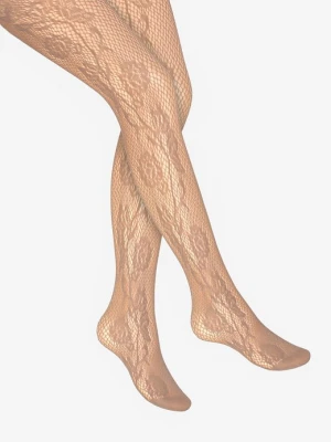 Rajstopy damskie kawowe żakardowe w kwiatowe wzory Charly e02 MARILYN