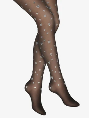 Rajstopy damskie w srebrne brokatowe serduszka Shining Hearts Marilyn