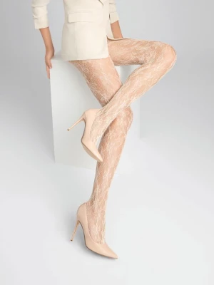 Rajstopy damskie waniliowe żakardowe w kwiaty Charly e01 MARILYN