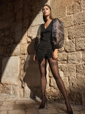 Rajstopy w kropki z kwiatami na udach Allure S01 Marilyn