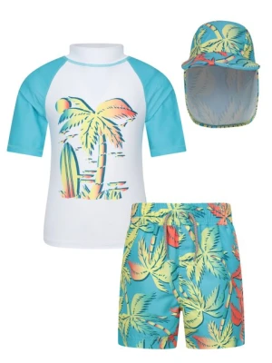 Rash Vest zestaw UV na plażę dla dzieci koszulka, spodenki i czapka do pływania - Pink Mountain Warehouse