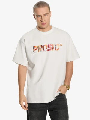 Rated t-shirt bawełniany ecru Prosto