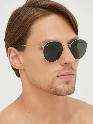 Ray-Ban okulary przeciwsłoneczne ROUND METAL męskie kolor złoty 0RB3447