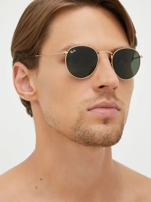 Ray-Ban okulary ROUND METAL męskie kolor złoty 0RB3