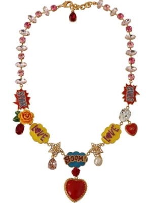 Ręcznie malowany naszyjnik z urokiem z kryształami i elementami Dolce & Gabbana