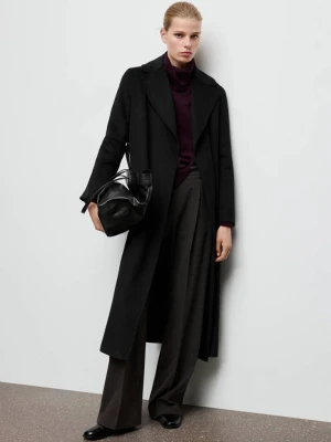 RÄ™cznie robiony weÅ‚niany pÅ‚aszcz z paskiem czarny - Kobieta - - MANGO