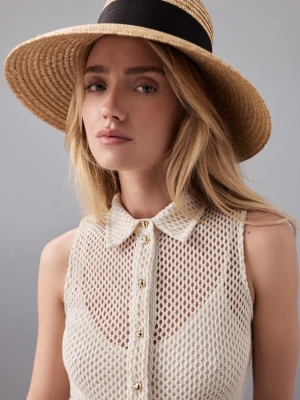 Ręcznie wyplatany kapelusz z kokardą TARANKO