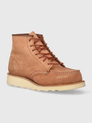 Red Wing botki zamszowe 6-Inch Moc Toe damskie kolor różowy na płaskim obcasie 3319