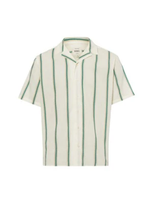 Redefined Rebel Męska koszula casual - RRHowie Mężczyźni Comfort Fit Bawełna beżowy|zielony w paski,