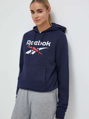 Reebok bluza damska kolor granatowy z kapturem z nadrukiem