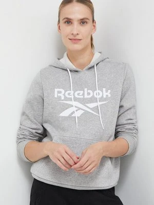 Reebok bluza damska kolor szary z kapturem z nadrukiem