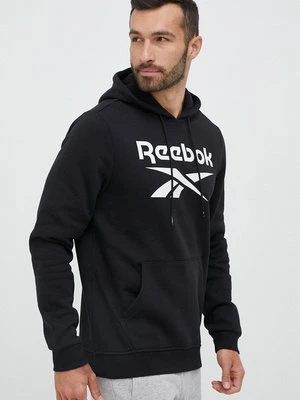 Reebok bluza IDENTITY męska kolor czarny z kapturem z nadrukiem H54802.100050290