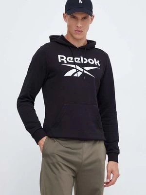 Reebok bluza męska kolor czarny z kapturem z nadrukiem