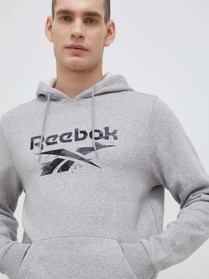 Reebok bluza męska kolor szary z kapturem wzorzysta