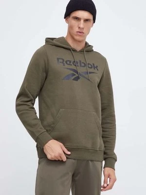 Reebok bluza męska kolor zielony z kapturem z nadrukiem