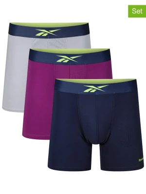 Reebok Bokserki (3 pary) "Tully" w kolorze fioletowym, szarym i granatowym rozmiar: L