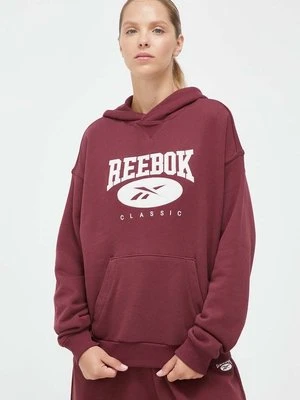 Reebok Classic bluza bawełniana damska kolor bordowy z kapturem z aplikacją