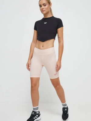 Reebok szorty damskie kolor różowy gładkie high waist