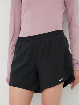 Reebok szorty do biegania HA1043 damskie kolor czarny gładkie medium waist