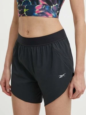 Reebok szorty do biegania kolor czarny gładkie high waist 100075409