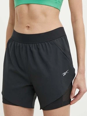 Reebok szorty do biegania kolor czarny gładkie high waist 100075412