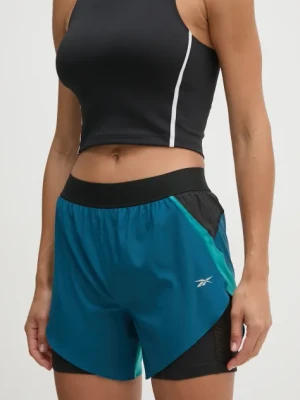 Reebok szorty do biegania kolor niebieski wzorzyste high waist 100205434