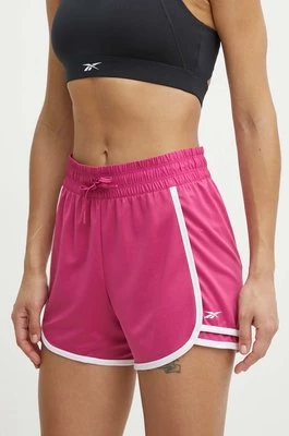 Reebok szorty treningowe Identity Training kolor różowy z aplikacją high waist 100022497