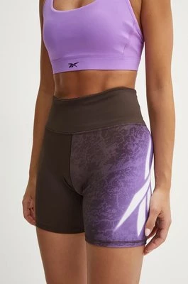 Reebok szorty treningowe LUX Collection kolor brązowy wzorzyste high waist 100205570